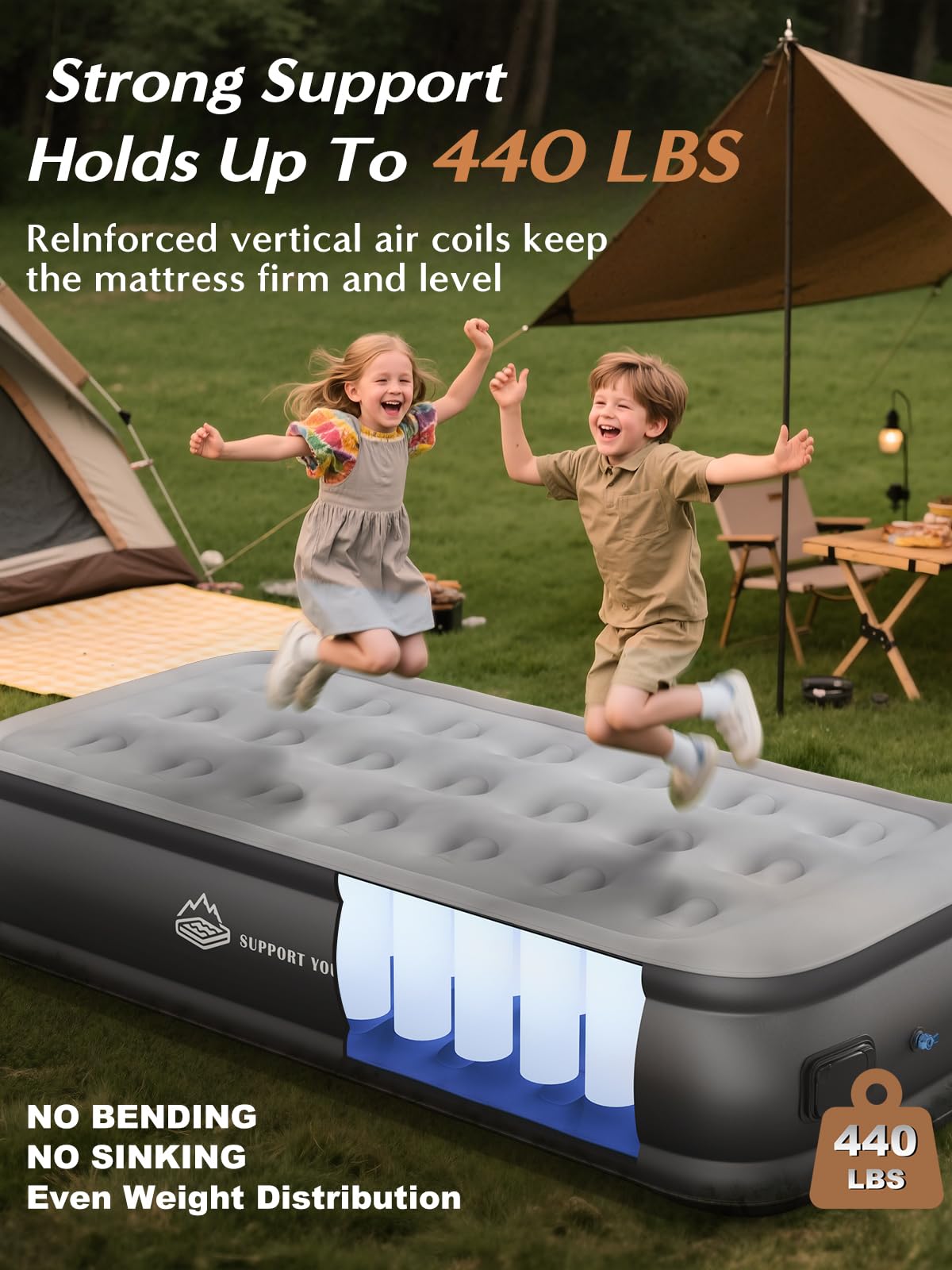 JUITOY Twin Air Mattress constructed from tear-resistant PVC for lasting durability.