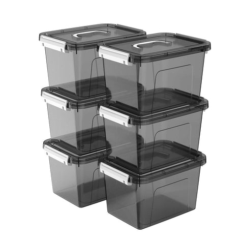 JUJIAJIA 6QT bin with smoked finish and lid for tidy vanity storage.