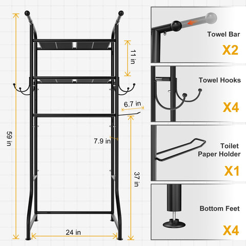 JUKAMO bathroom shelf with two towel bars side view for drying towels