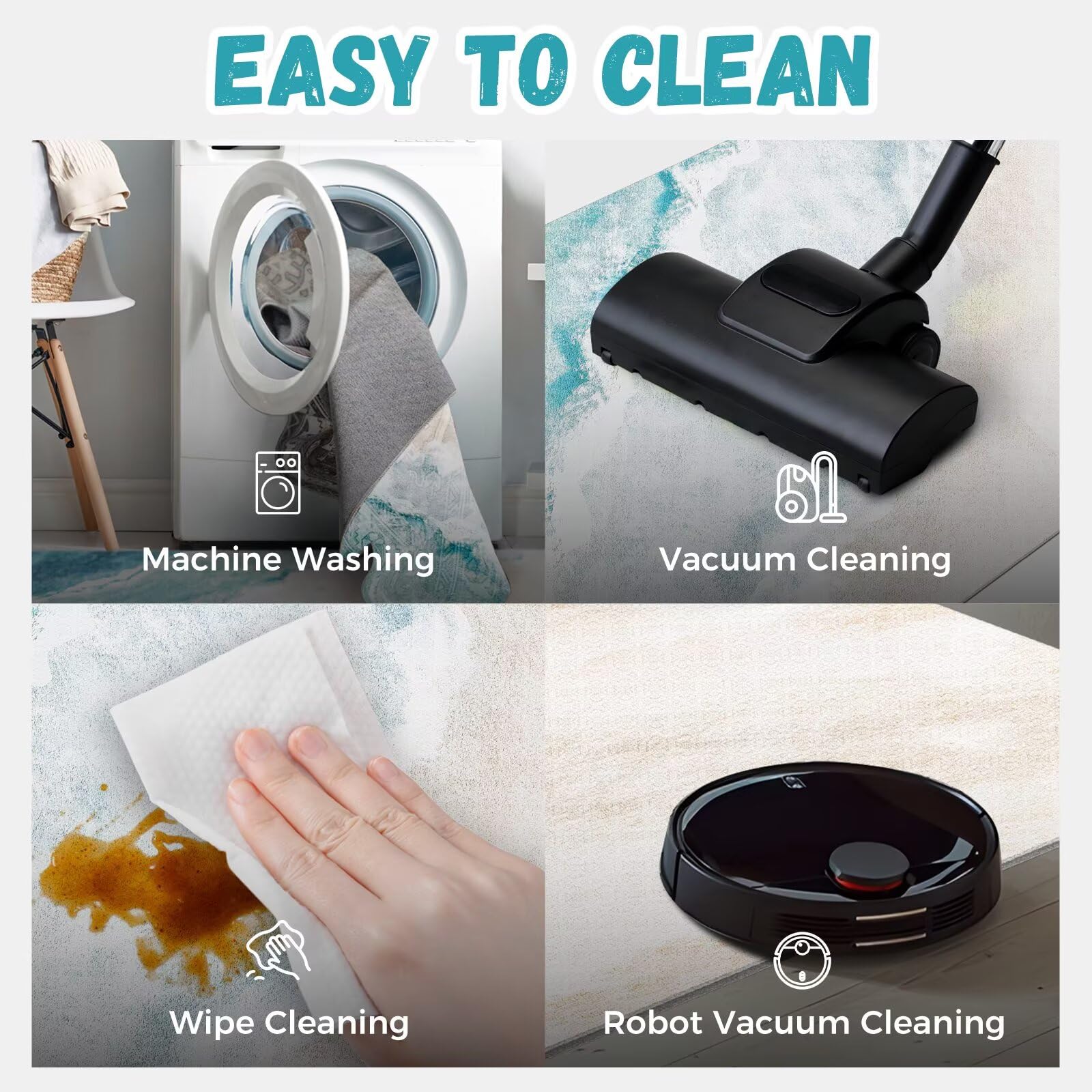 JUKAMO Non-slip backing keeps the rug in place during daily tasks.