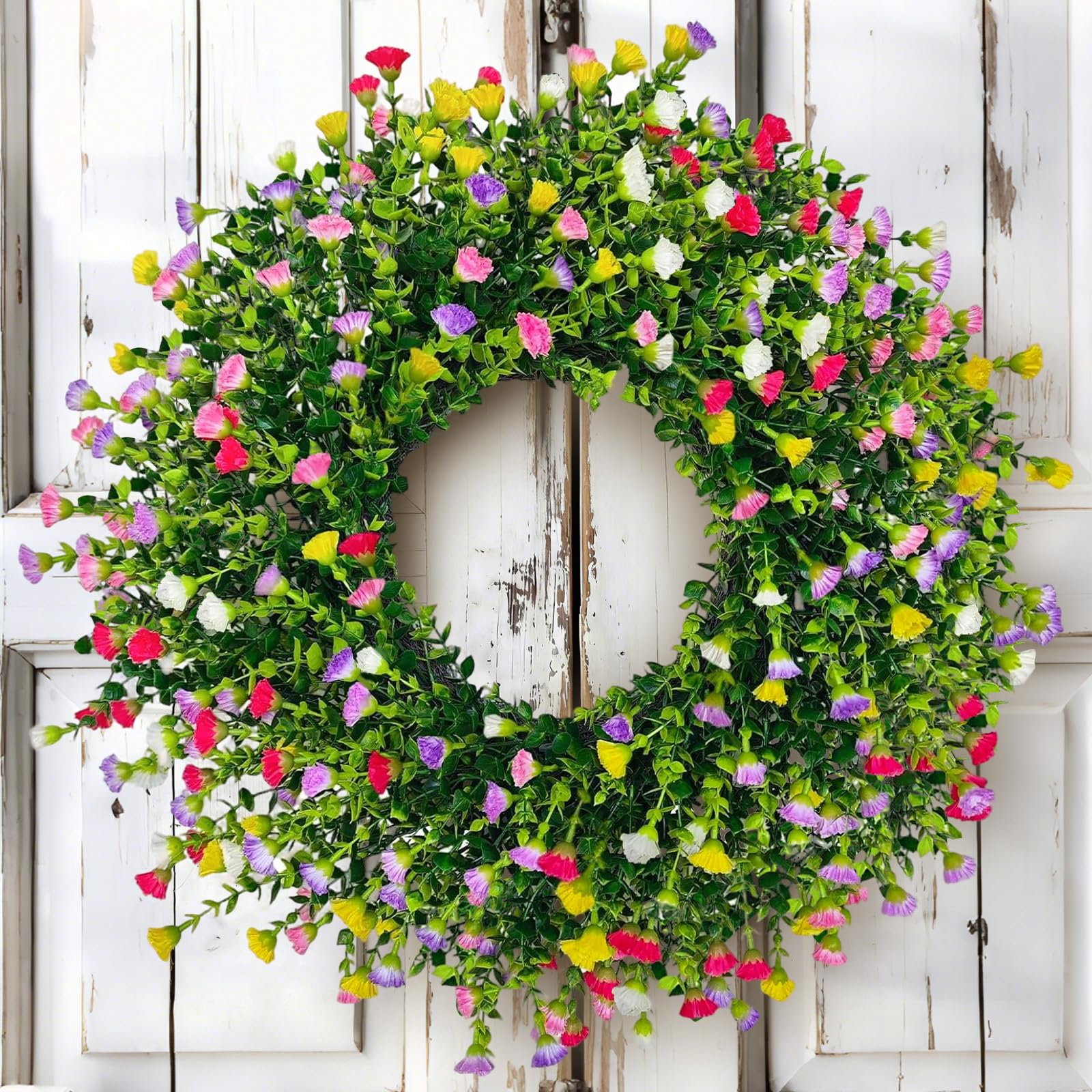 Julako 22-inch spring wreath front door with vibrant silk carnations brightens your entry