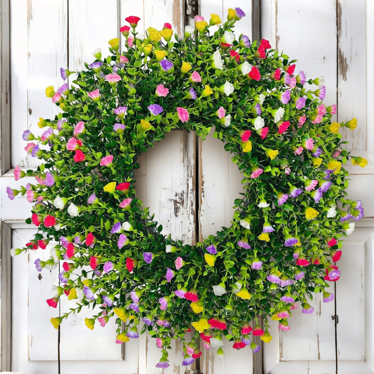 Julako 22-inch spring wreath front door with vibrant silk carnations brightens your entry