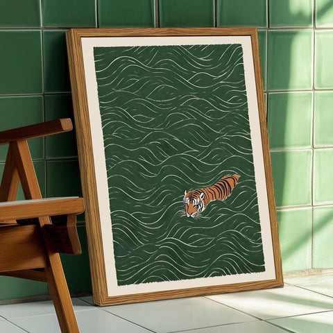Julaydi framed Japanese tiger wall art bathroom-friendly design with spa vibes.