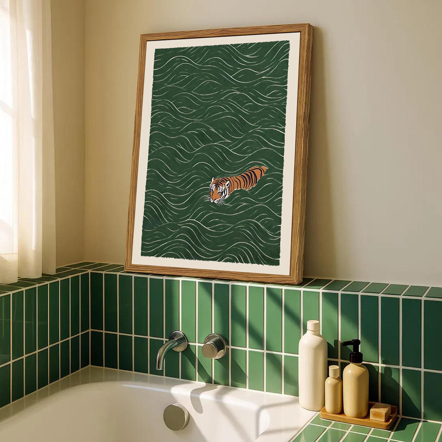 Julaydi framed Japanese tiger wall art eclectic decor for bold interiors.
