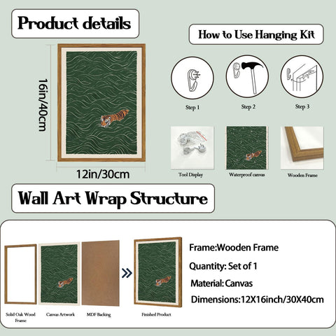Julaydi framed Japanese tiger wall art ideal for living room centerpiece.