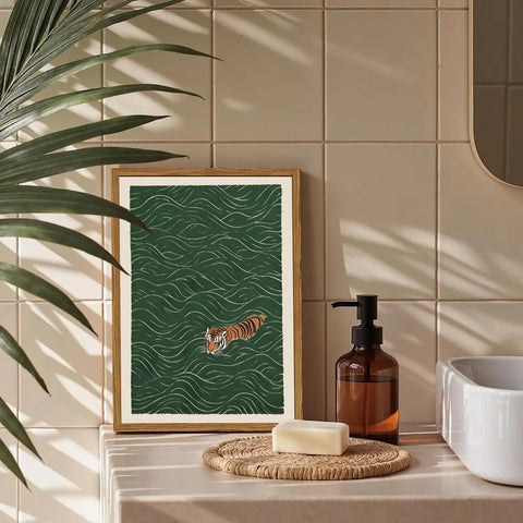 Julaydi framed Japanese tiger wall art ready to hang for instant styling.