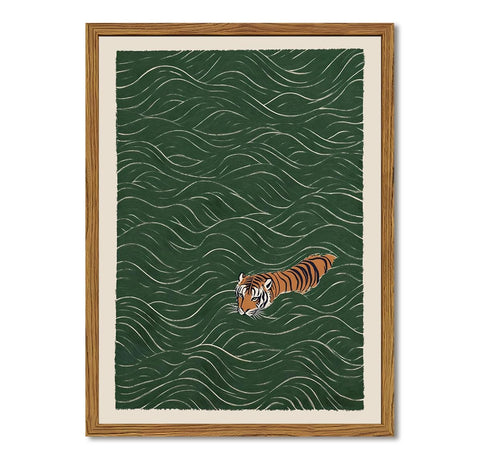 Julaydi framed Japanese tiger wall art swimming tiger enhances living spaces.