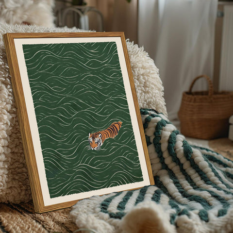Julaydi framed Japanese tiger wall art vintage tiger aesthetic boosts room style.