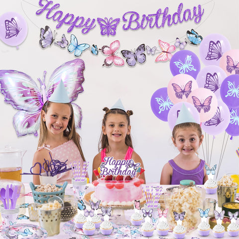 JulyShy butterfly latex balloons in purple tones brighten the party space