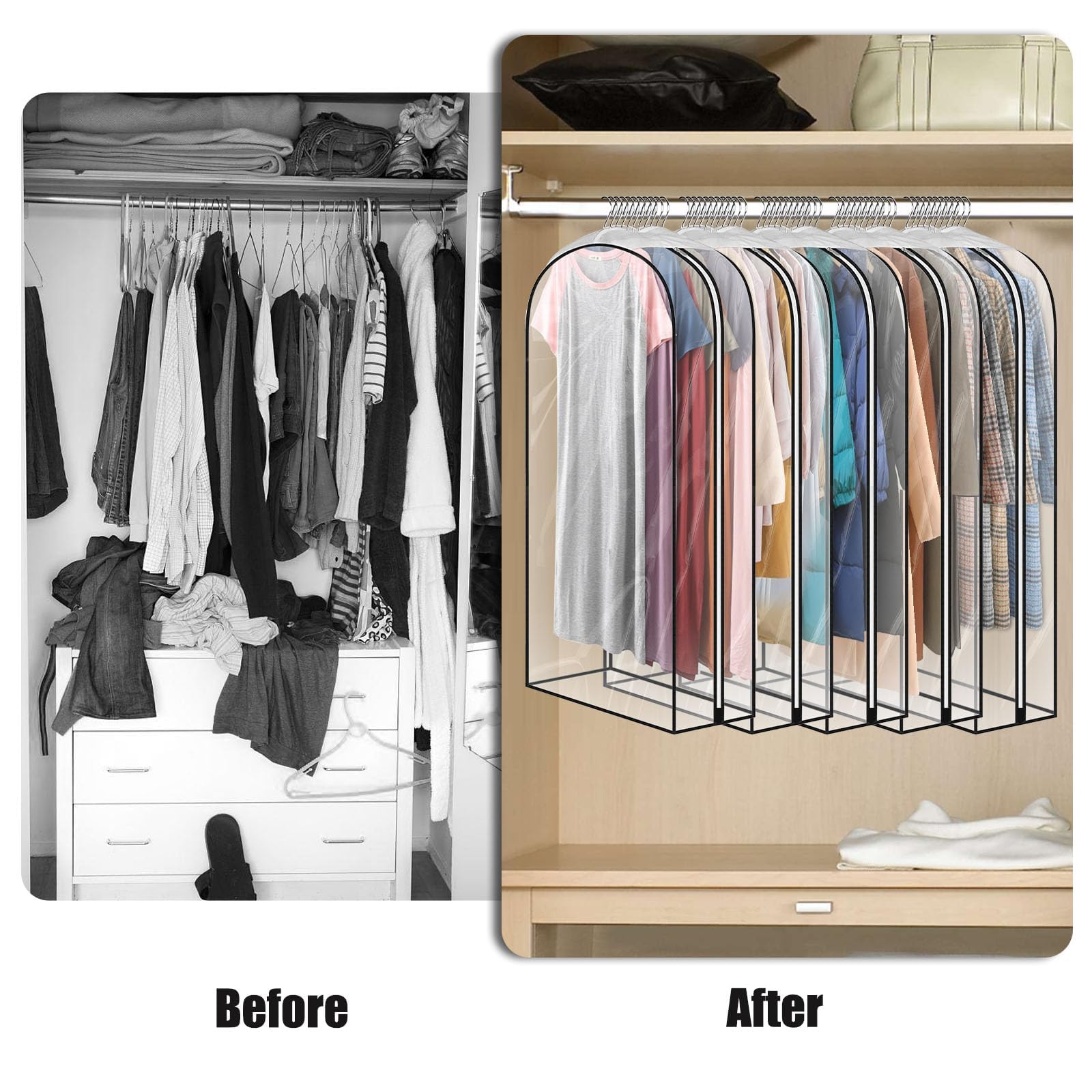 JUMBO FILTER foldable garment bags collapse for compact storage when not in use.