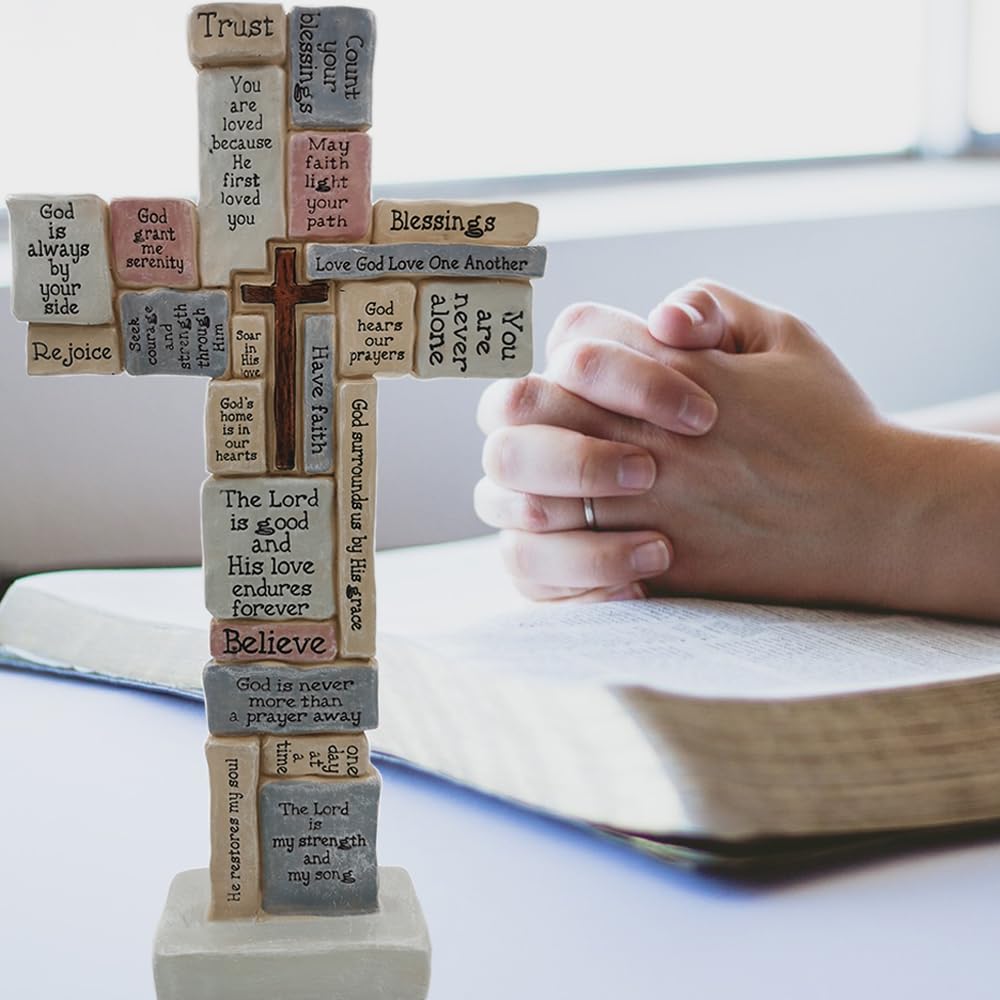 Jumiz cross sculpture displayed on a desk brings peaceful focus