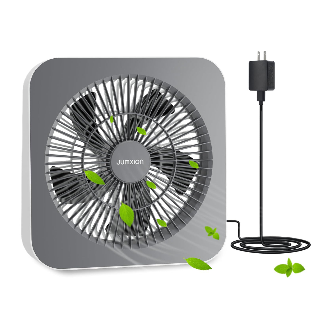 JUMXION box fan front view for compact cooling in small spaces.