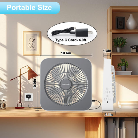 JUMXION box fan top view showing slim profile fits windows.