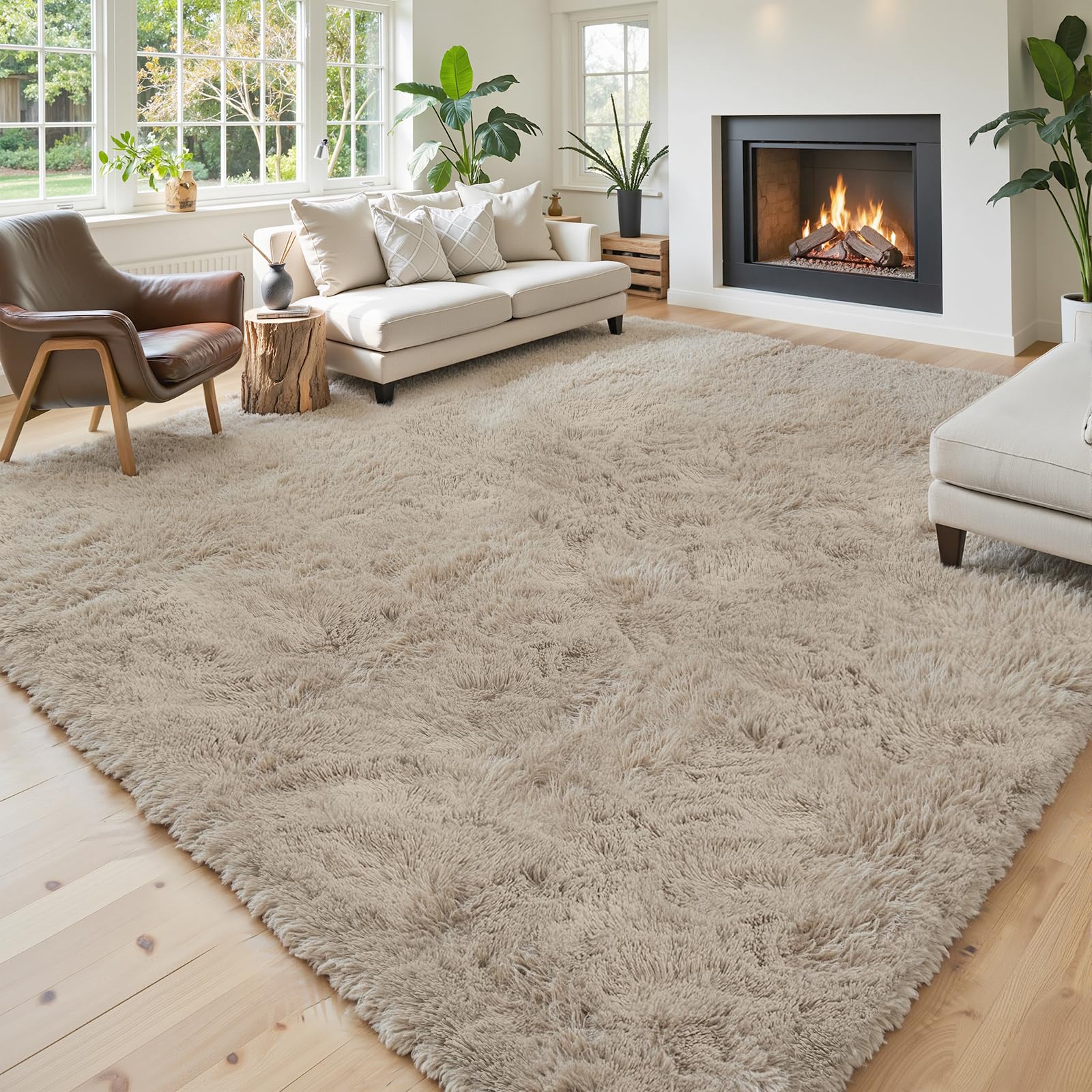 Junhejiamei beige 8x10 rug with non-slip backing for safe placement on hard floors.