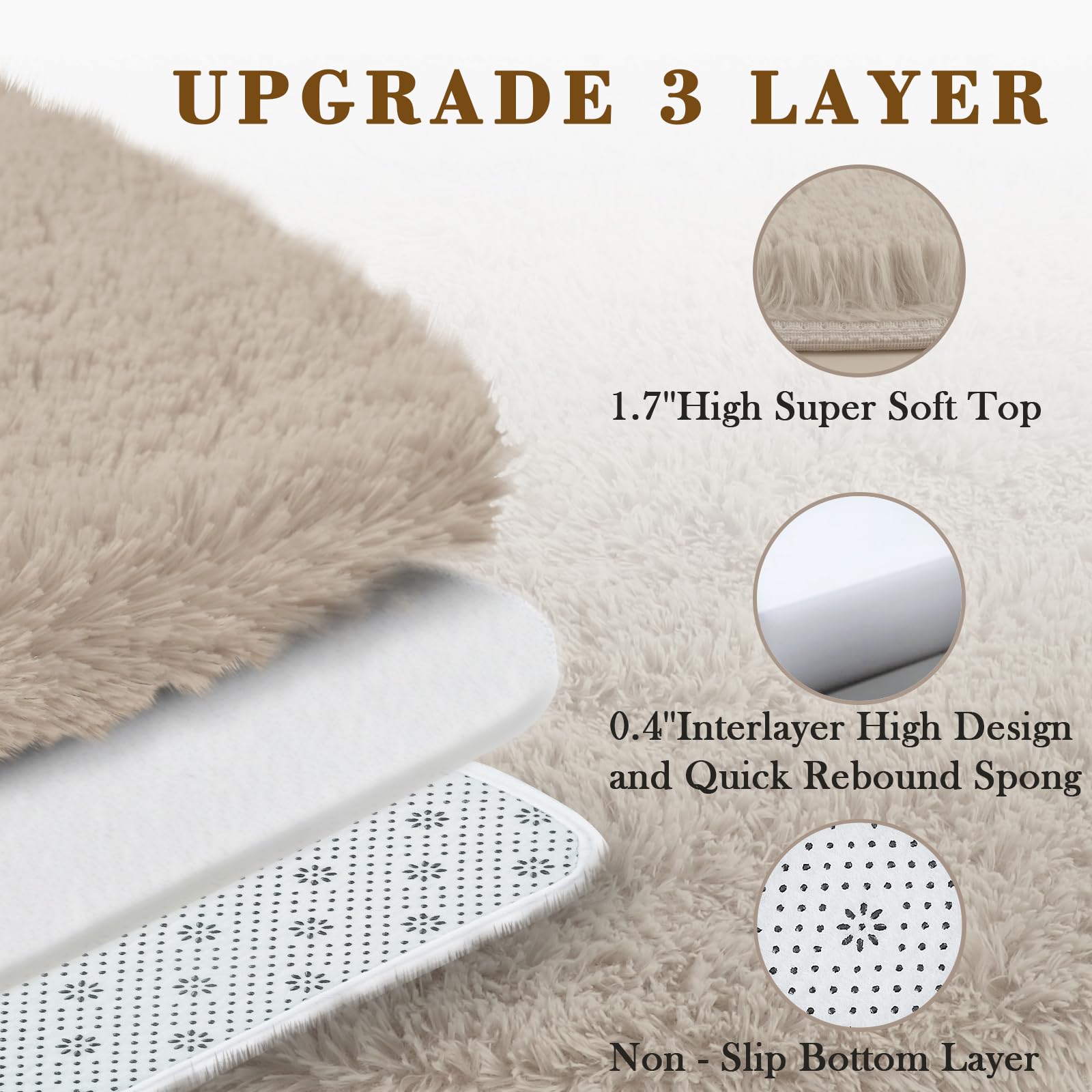 Junhejiamei beige 8x10 bedroom bedside rug provides soft steps near the bed.