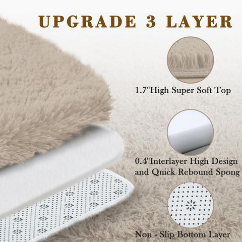 Junhejiamei beige 8x10 bedroom bedside rug provides soft steps near the bed.