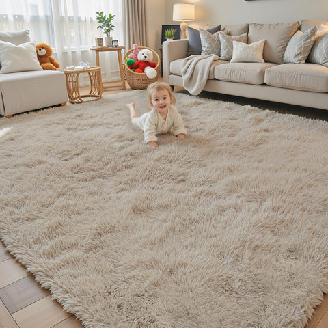 Junhejiamei beige 8x10 rug with soft plush texture for cozy living spaces.