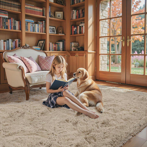 Junhejiamei beige 8x10 rug adds winter warmth for cold evenings.