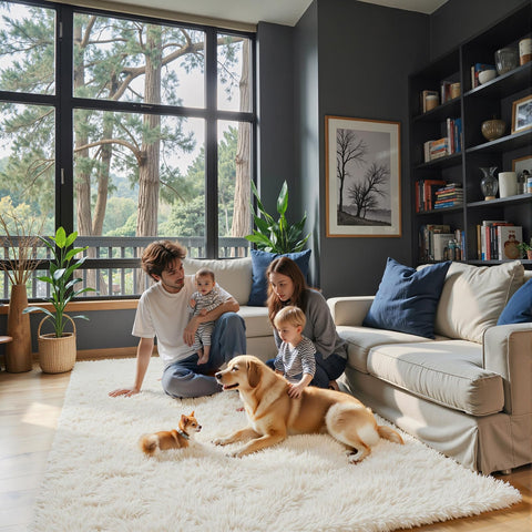 Junhejiamei cream 8x10 pet-friendly rug ideal for family play.