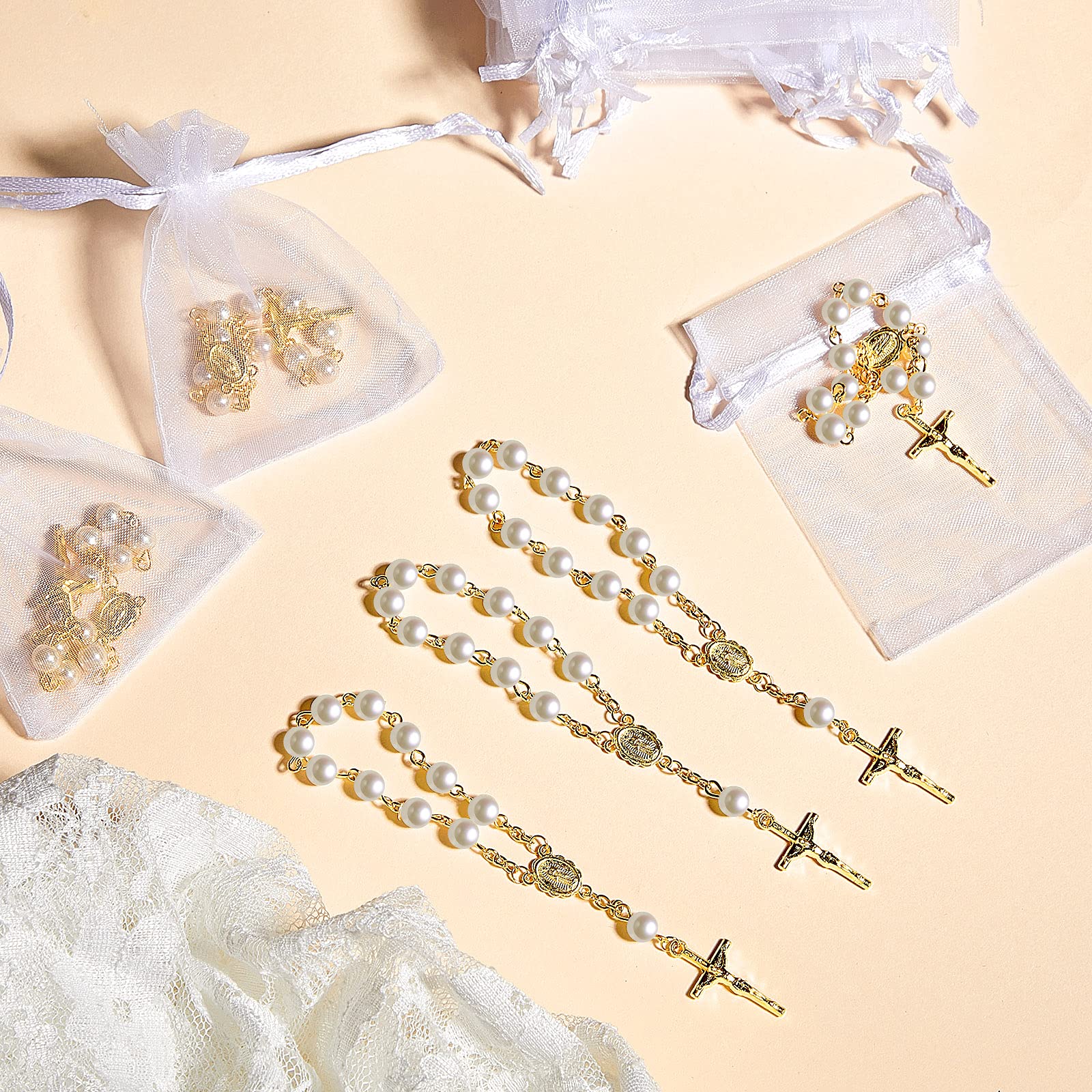 Junkin baptism rosary display card ready for invitations or favors