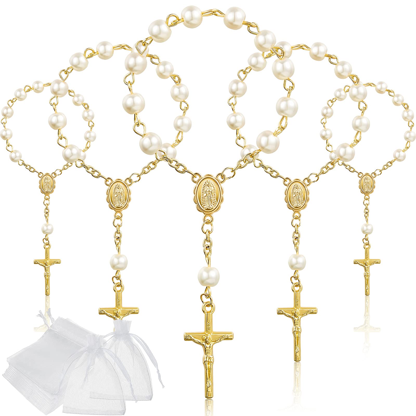 Junkin baptism rosary with ivory 6mm beads, portable devotional accessory