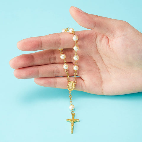 Junkin rosary with a gold-plated crucifix at the bottom, elevating ceremony mood