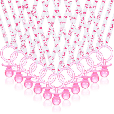 Junkin pacifier necklace pink strap close-up, ideal for party favors at baby showers.