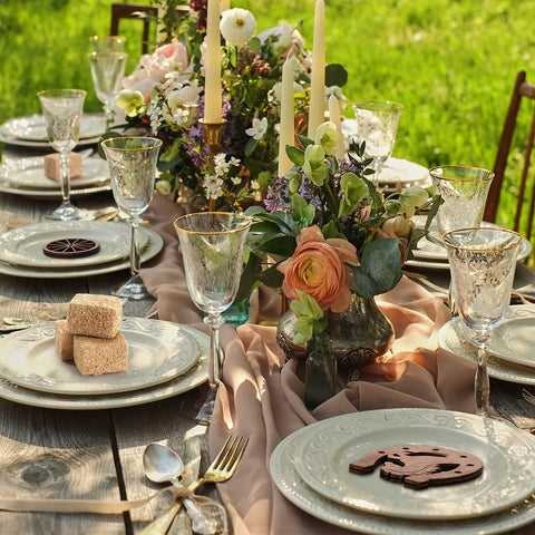 Junkin table signs provide rustic guidance for guests