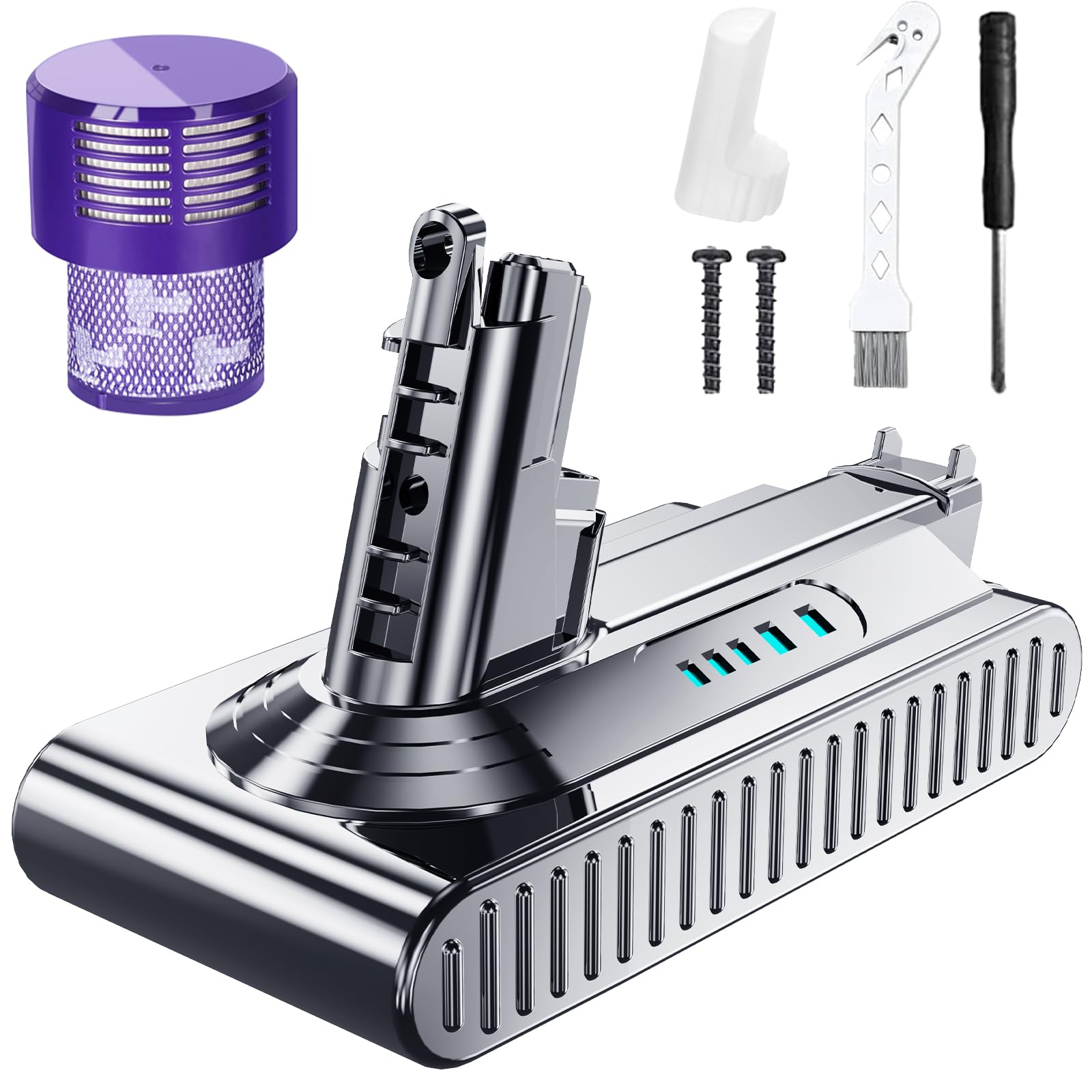 Junwood Dyson V10 battery packaging highlights compatibility and safety.