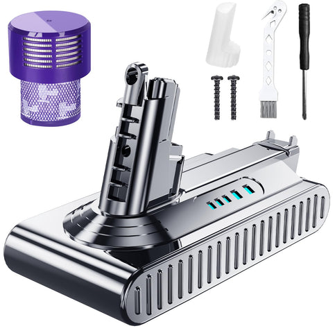 Junwood Dyson V10 battery packaging highlights compatibility and safety.