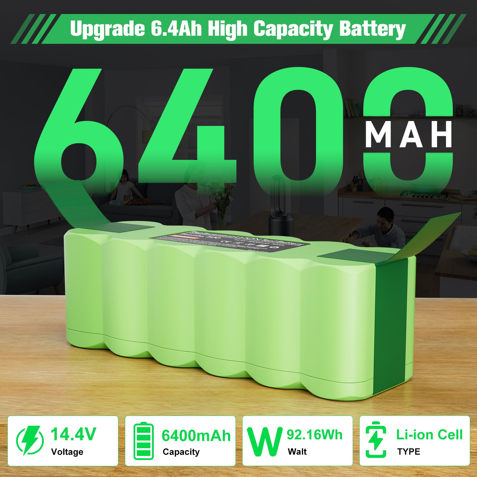 JUNWOOD Roomba battery compatibility-wide shows broad model support and easy replacement.