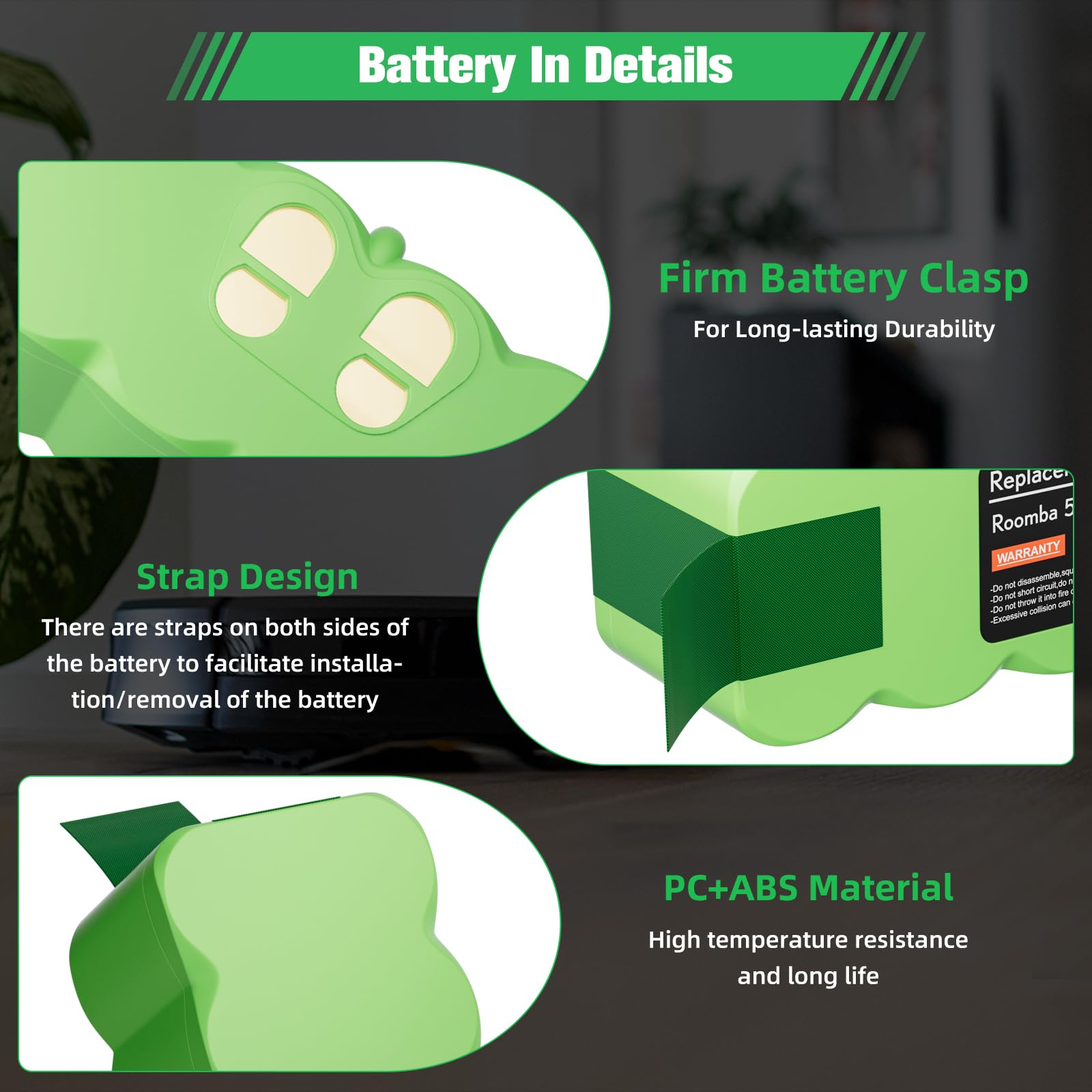 JUNWOOD safety-certified Roomba battery meets CE FCC ROHS for safer operation.