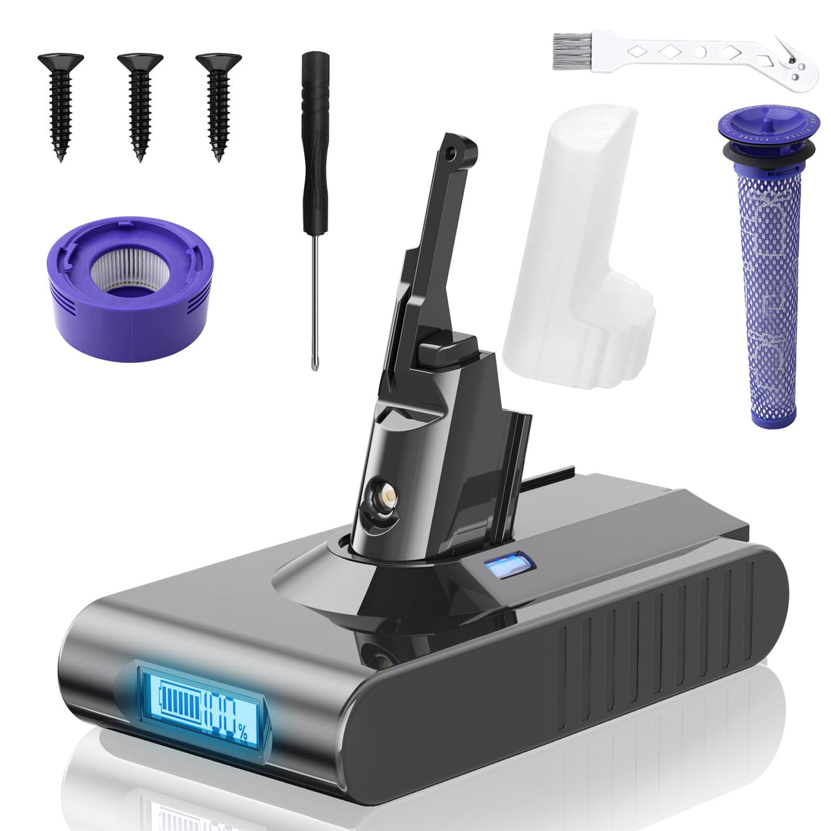JUNWOOD upgraded 10Ah battery for Dyson V8 with LCD display shows current power level clearly