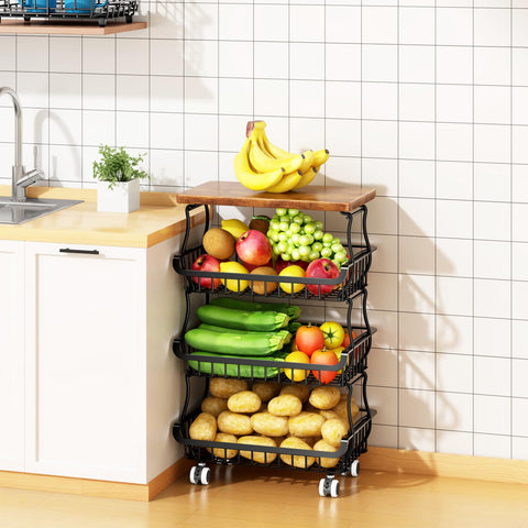 Jusdyrack 4-tier rolling cart for portable kitchen storage and easy access to produce