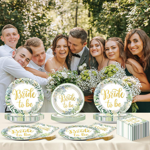 Justforjoyful sage green décor helps create a fresh theme for engagements and bachelorette parties.