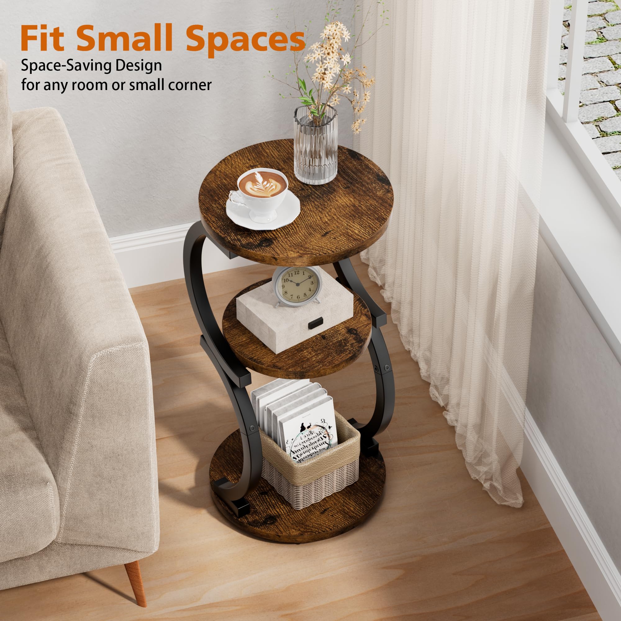 JUSTOGO compact side table for small spaces that saves room and adds function