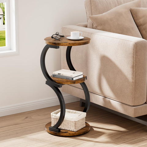 JUSTOGO rustic brown wood top end table adds warmth and texture