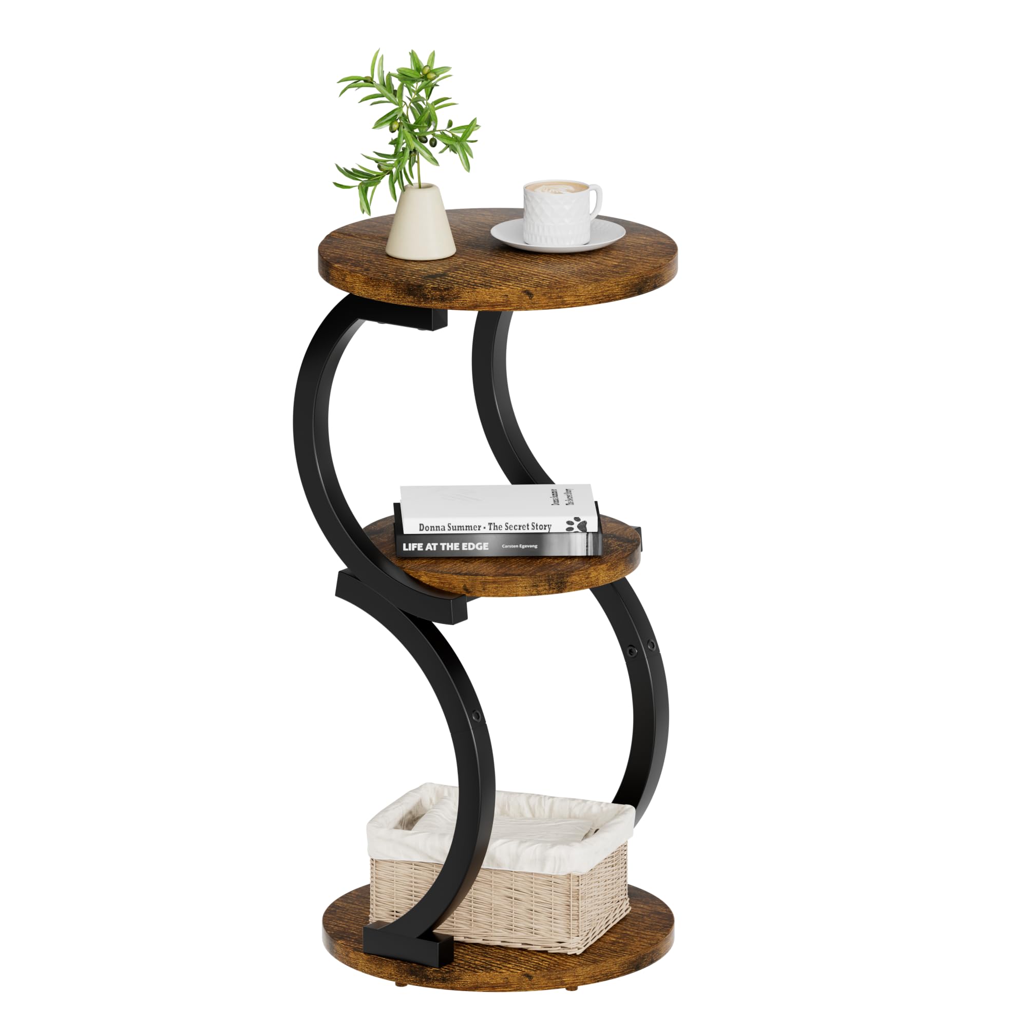 JUSTOGO small side table with a 3-tier S-shaped design for compact spaces