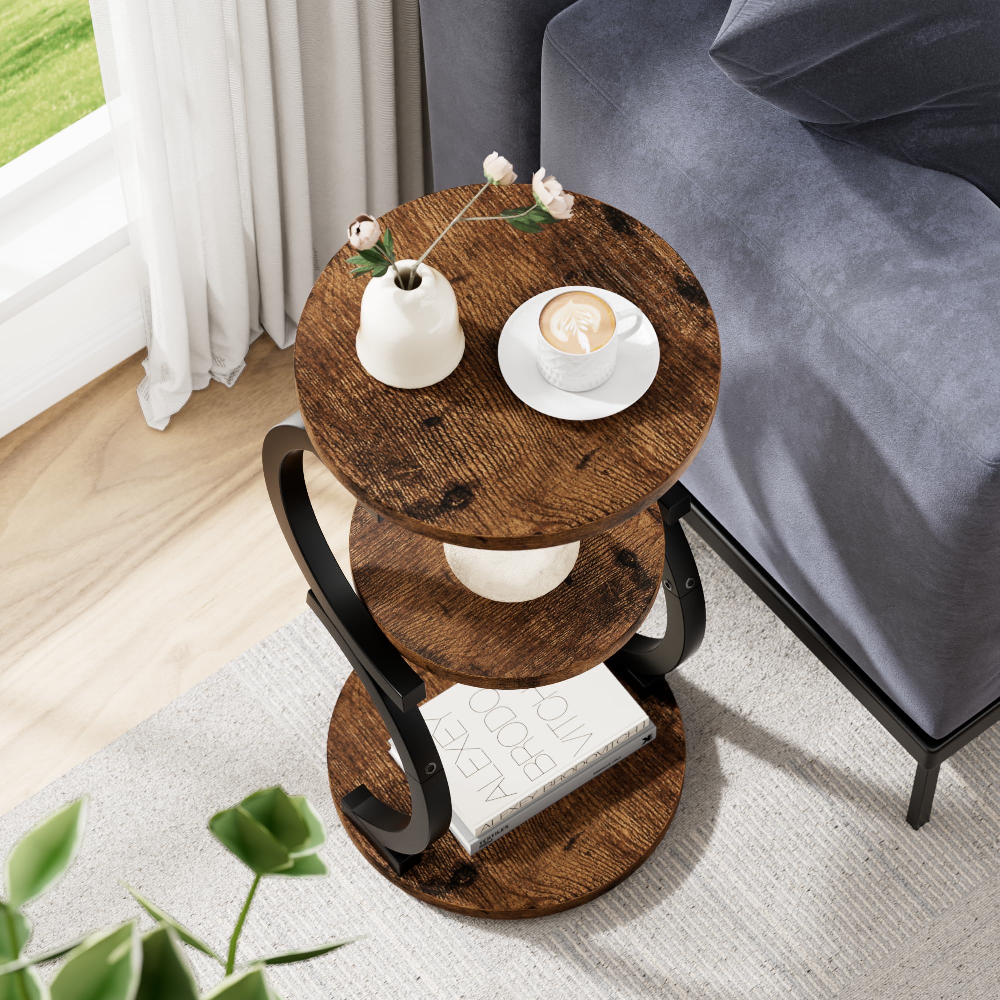 JUSTOGO sturdy round side table ideal for bedside essentials and daily items