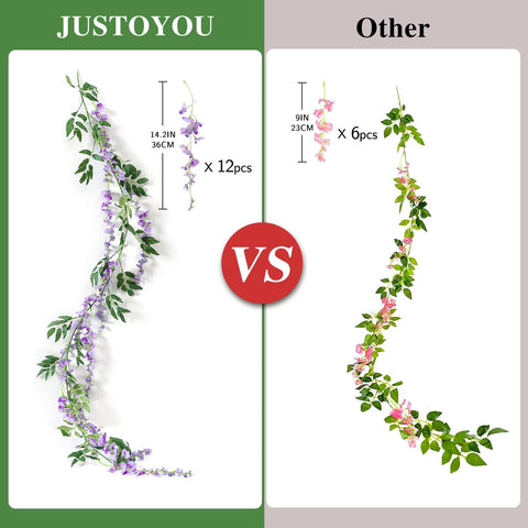 JUSTOYOU Wisteria garland colorful blooms brighten indoor spaces.
