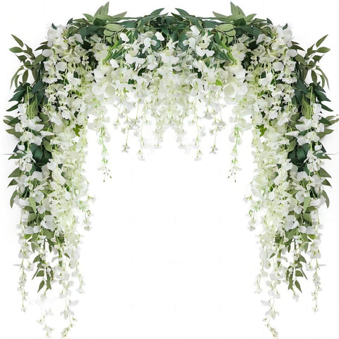 JUSTOYOU white wisteria garland with 12 heads decorates walls with romantic elegance.