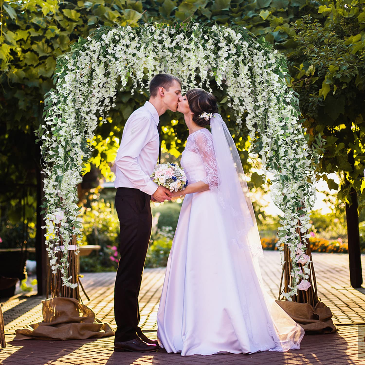JUSTOYOU 7ft wisteria garland wraps around railings for indoor and outdoor charm.
