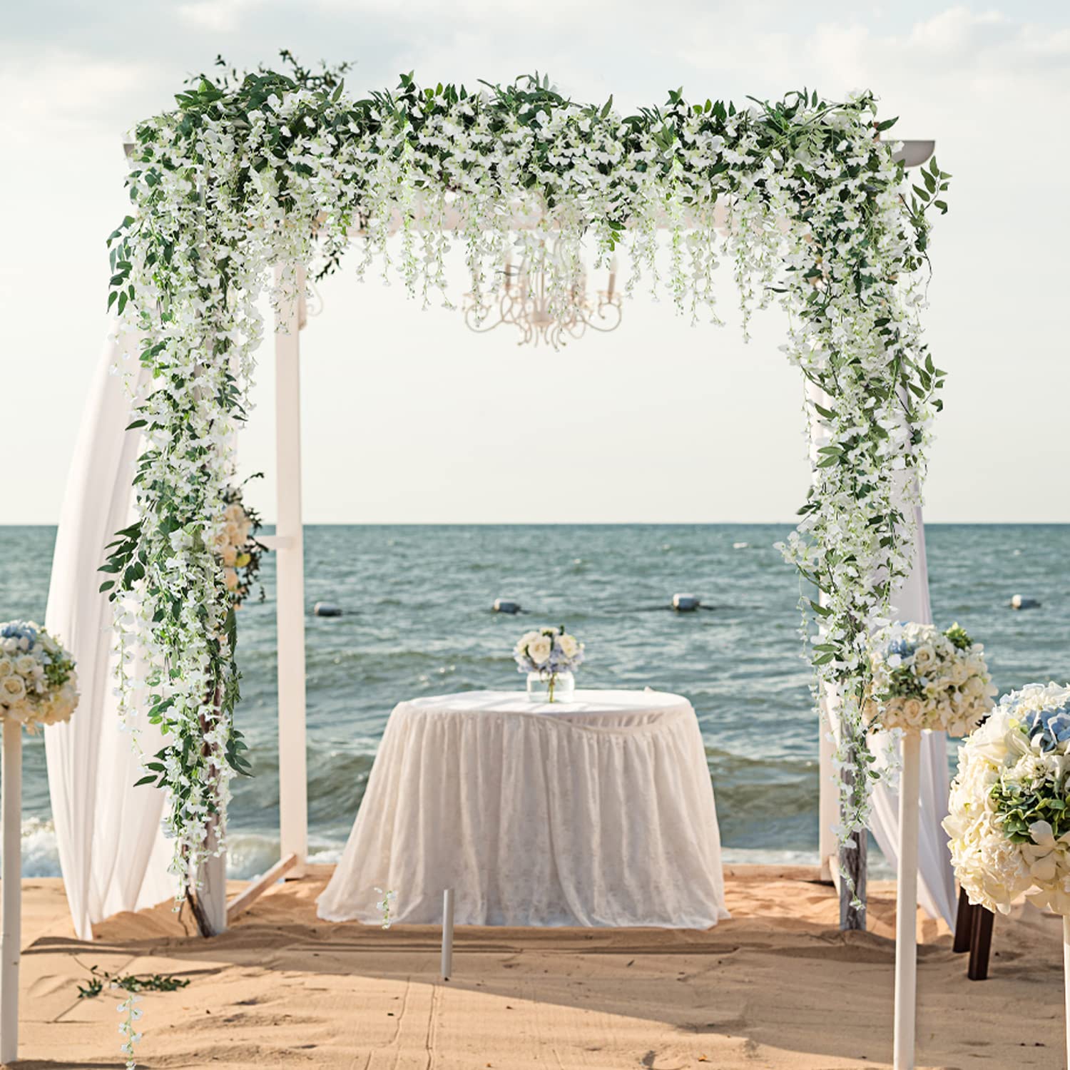 JUSTOYOU artificial wisteria garland showcases realistic petals and flexible stems for easy shaping.