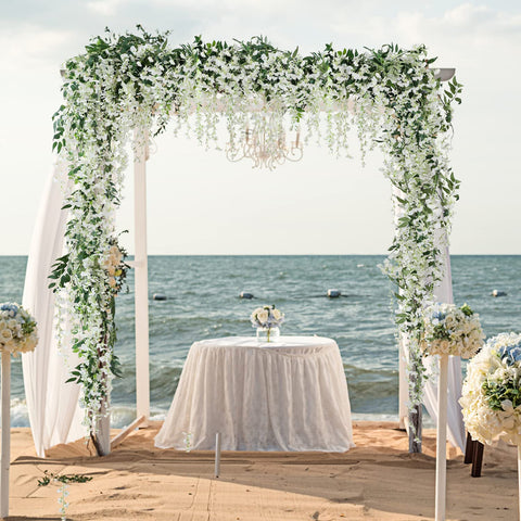 JUSTOYOU artificial wisteria garland showcases realistic petals and flexible stems for easy shaping.