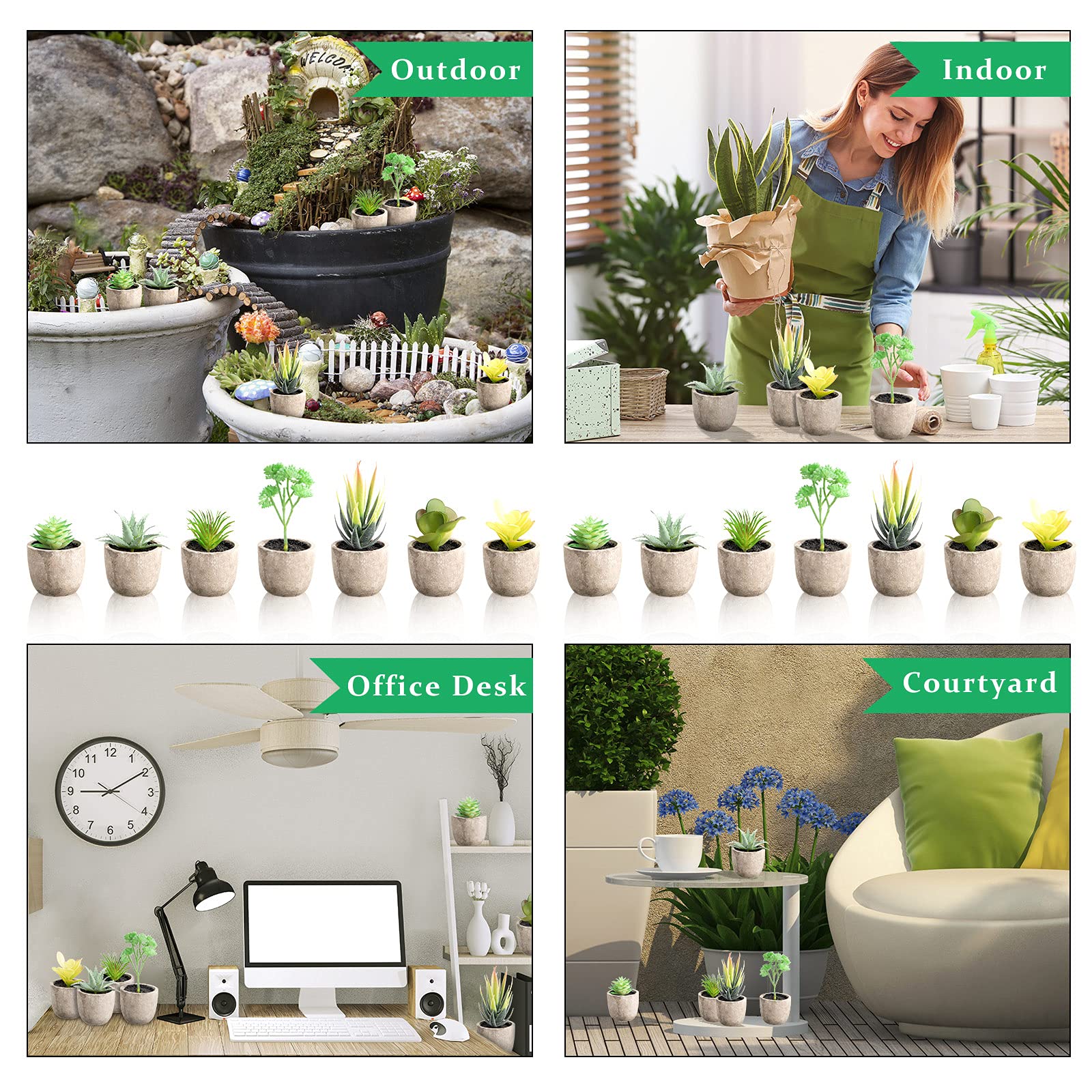 Jutom office and bedroom decor with versatile faux succulents for desks.