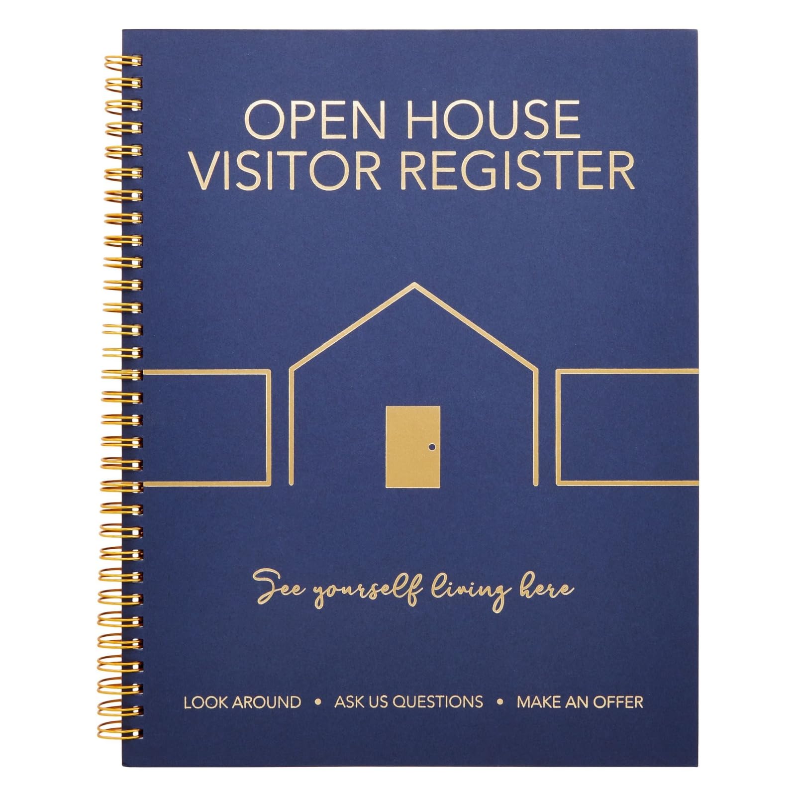 Juvale sign-in book foil spine navy provides durable, professional presentation.
