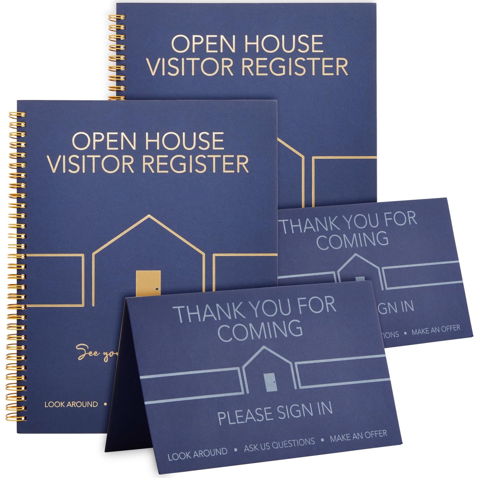 Juvale sign-in book navy blue 8.5x11; ideal for collecting guest contacts.