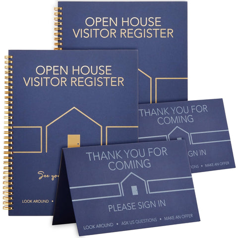 Juvale sign-in book navy blue 8.5x11; ideal for collecting guest contacts.
