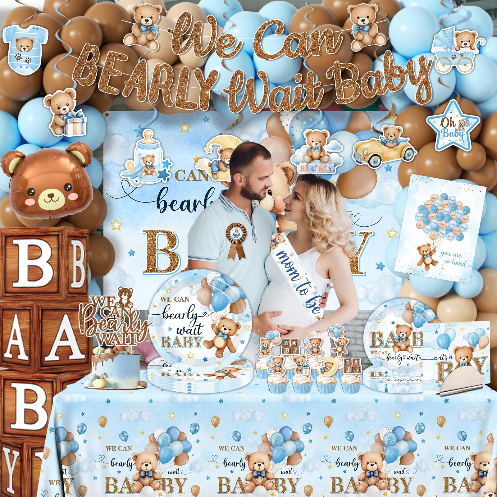 Juweked bear cake topper completes the bear-themed cake design.