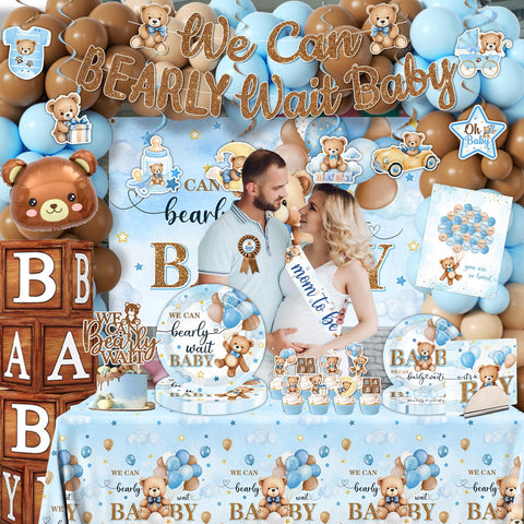 Juweked bear cake topper completes the bear-themed cake design.